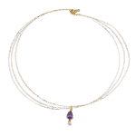 Elegant Trio-Tone Silver 92.5 Necklace with Sparkling Amethyst & Akoya Pearl