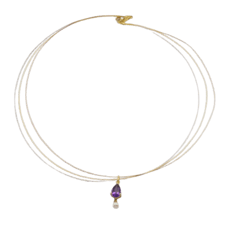 Elegant Trio-Tone Silver 92.5 Necklace with Sparkling Amethyst & Akoya Pearl