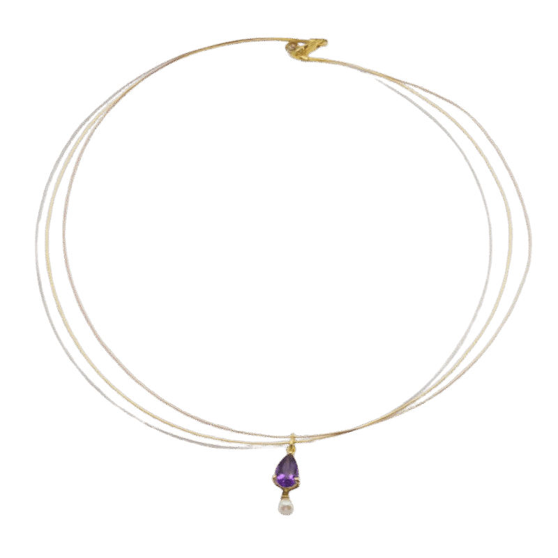 Elegant Trio-Tone Silver 92.5 Necklace with Sparkling Amethyst & Akoya Pearl