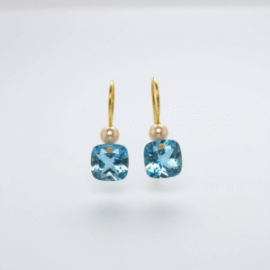 Blue Topaz Square with Golden Pearls "Frame Less"